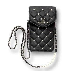 Badgley Mischka Phone Case Crossbody Bag With Diamond Quilting And Pearls